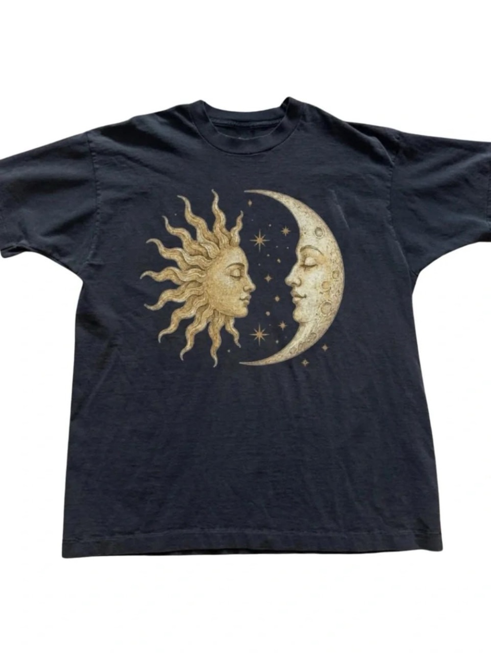 Black Tee with Gold Sun & Moon Graphic